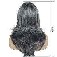 Hot GNIMEGIL สังเคราะห์สีเทายาว Layered Wigs สำหรับผู้หญิงสีขาว Silver Curly วิกผม High ธรรมชาติเซ็กซี่ฮาโลวีนเครื่องแต่งกาย Wig