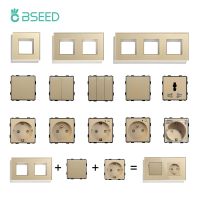 BSEED Wall Push Button Switch Part Wifi Socket Electric Outlet Function Key Crystal Glass Panel DIY Part Only EU Standard Gold