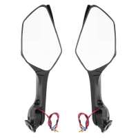 1 Pair Motorcycle Rear View Mirrors with LED Turn Signal Lights Replacement for Kawasaki NINJA ZX10R 2011‑2015