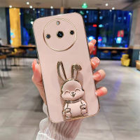 VRQR เคสลายกระต่ายยิ้มน่ารักสำหรับ OPPO Realme11 5G Realme 11 Pro + Realme11Pro มีรูละเอียดดีไซน์ใหม่ป้องกันเลนส์กล้องเต็มรูปแบบ3D ขายึดสเตอริโอเคสโทรศัพท์ชุบไฟฟ้าเคสนิ่มแฟชั่น