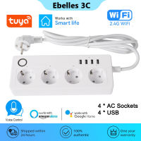 8in1 Tuya WiFi Smart Plug 10A EU Socket พร้อมแจ็ค USB Smart Life APP Timing Home Appliance Voice Control ทำงานร่วมกับ Alexa