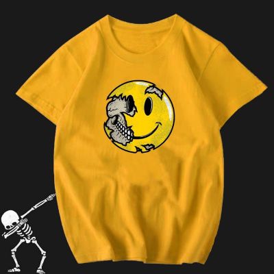 Smiley Face Skull Print Tshirt Unisex Cotton
