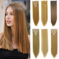 24Inchs 7Pcs/Set 16 Clips Hair Extension Long Straight Natural Hair Blonde Black Hairpieces Heat Resistant False Hair