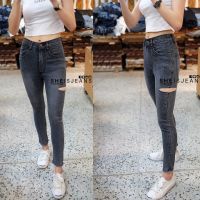 SHE JEANS กางเกงยีนส์เอวสูง skinny ขาดข้างเดียว