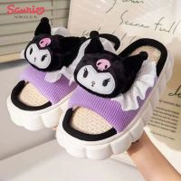 ☄ Kawaii Sanrio Hello Kittys Cinnamoroll Kuromi Anime Cute Linen Slippers Soft Thick Soled Non-Slip Indoor Home Slippers Gifts