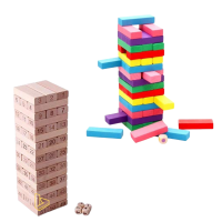 Btoys ของเล่นไม้ เกมตึกถล่ม (Jenga) เกมตึกถล่มไม้ ตัวเลข 54 ชิ้น พร้อมลูกเต๋า wood Intelligence Digital stack high