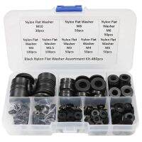 480 Pcs Nylon Flat Round Washers Gaskets Spacers Assortment Set สำหรับ Screw Bolt (สีดำ)-Zkeir