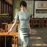 Cheongsam 2021ใหม่สาวฤดูร้อนที่ดีขึ้น qipao ชุดหนุ่มสไตล์ที่สง่างามสไตล์จีนเซ็กซี่ชุดงานเลี้ยงตอนเย็น