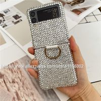 เคสสำหรับ Samsung Galaxy เพชรคริสตัลกากเพชรส่องแสงเป็นประกายวิบวับใสน่ารัก Z Flip 5 3 4 Flip5 Flip4 5กรัมห่วงวงแหวนที่สวมนิ้ว