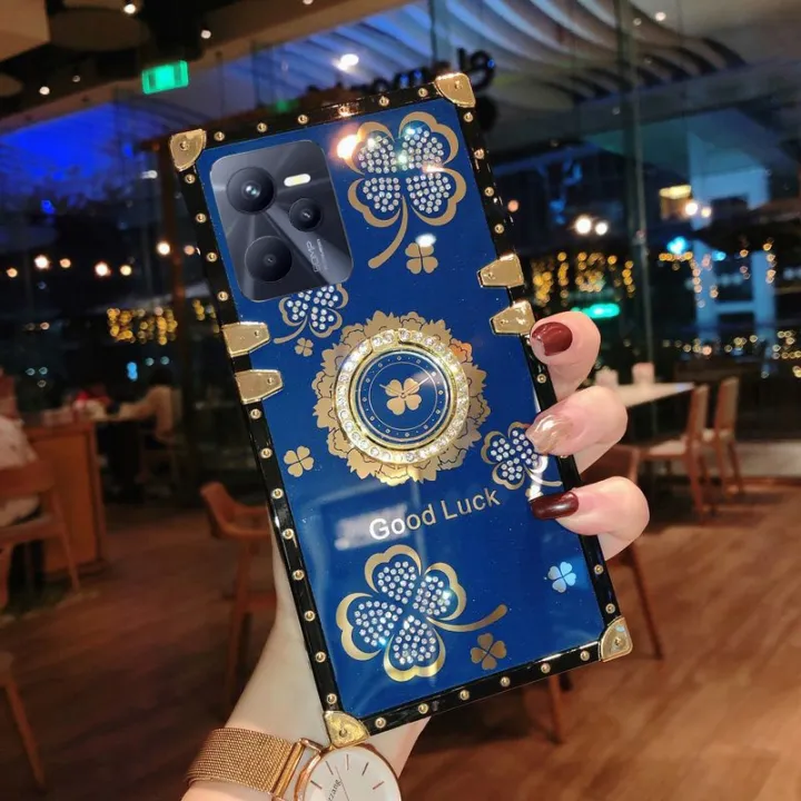 เคสสำหรับ-realme-c35-realmec35-4g-เคสด้านหลังเคสโทรศัพท์มีห่วงขาตั้งกันกระแทก-tpu-นิ่มกันกระแทกเคสมือถือลายดอกไม้ส่องแสงเป็นประกายวิบวับ