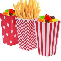 6pcs Movie Night Popcorn Paper Boxes  Paper Candy Popcorn French Fries Paper Box Container Dot Wave For Rainbow Birthday Party