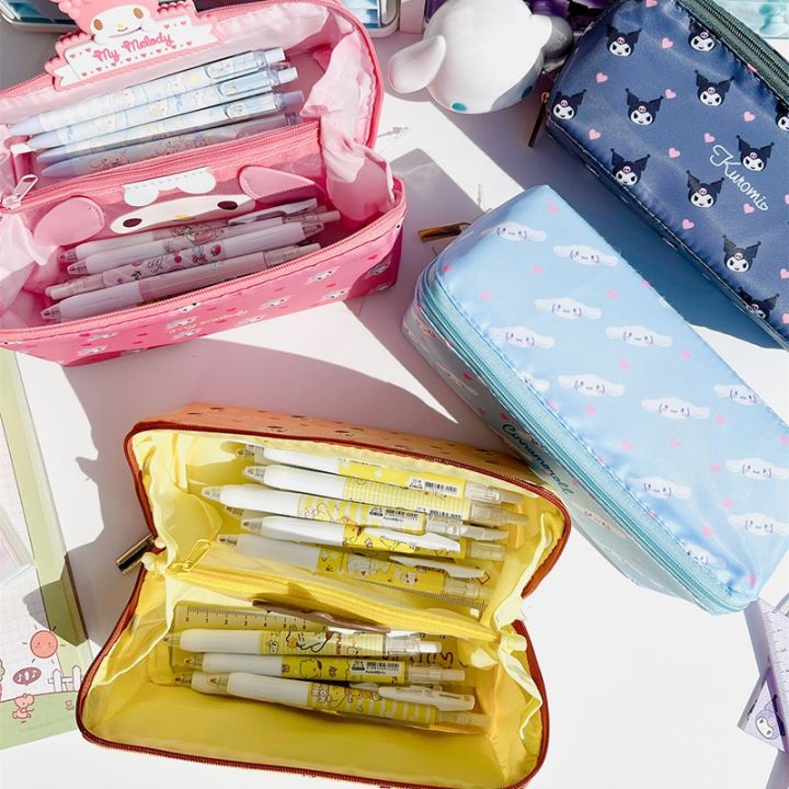 sanrio-large-capacity-pencil-case-cinnamoroll-hello-kitty-kulomi-cosmetic-bags-school-pencils-bag-pen-case-supplies-stationery