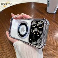 KISSCASE ใสดูหรูหราสำหรับ Magsafe เคสชาร์จโทรศัพท์ไร้สายสำหรับ IPhone 14 13 12 11 Pro Max 14 Plus สี่มุมหน้าต่างขนาดใหญ่ป้องกันการตกหล่น