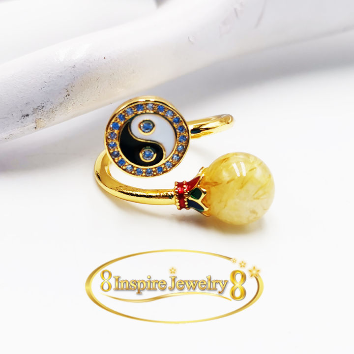 inspire-jewelry-แหวนเครื่องประดับมงคล-แหวนหยินหยาง-ยันต์แปดทิศ-ตัวเรือนชุบเศษทองแท้-ลงยาใส่ดี-ไม่ดำ-ฟรีไซด์-มีหินไหมทองเม็ดงาม-งานhand-made