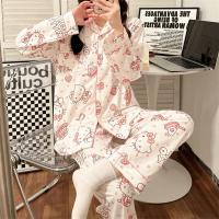 Kawaii Sanrios Pajama Sets Cartoon Anime Hello Kitty My Melody Kuromi Fall Pajamas for Women Cotton Loungewear