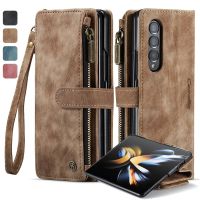 Retro Matte Wallet Leather Case for Samsung Galaxy Z Fold4 Flip Cover Z Fold3 5G Z Fold 4 3 Lanyard Wristlet Storage Portable