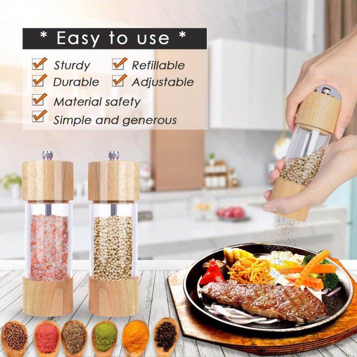 2021wooden-salt-and-pepper-grinder-set-manual-salt-and-pepper-mills-with-acrylic-visible-window-and-cleaning-brush-2-pack