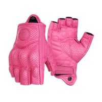 Summer Half Finger Short Gloves Leather Motorcycle Gloves Women Girl Female Breathable Vintage Pink Yellow Guantes Gants Luvas