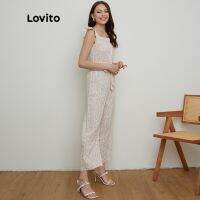 Lovito Plain Frill Sleeve Straight Leg Button Belted Square Neck Jumpsuits L20D194 (Pink)