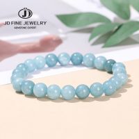 JD หินธรรมชาติ Aquamarine Blue Chalcedony ลูกปัดสร้อยข้อมือผู้หญิง Charm Reiki Healing รอบหิน Strand กำไลของขวัญเพื่อน