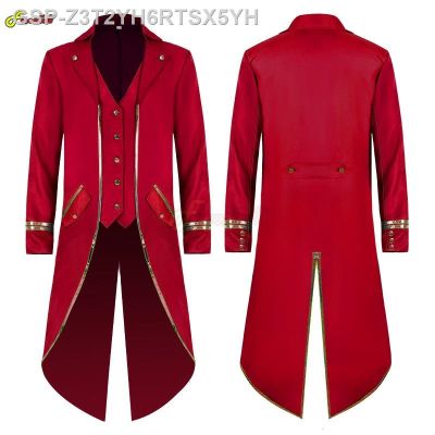 ♚Viking Clássico Masculino Traje Jacquard Gola Larp Viking Cosplay Casaco Estilo Renascentista Vitoriano Roupas S-4XL