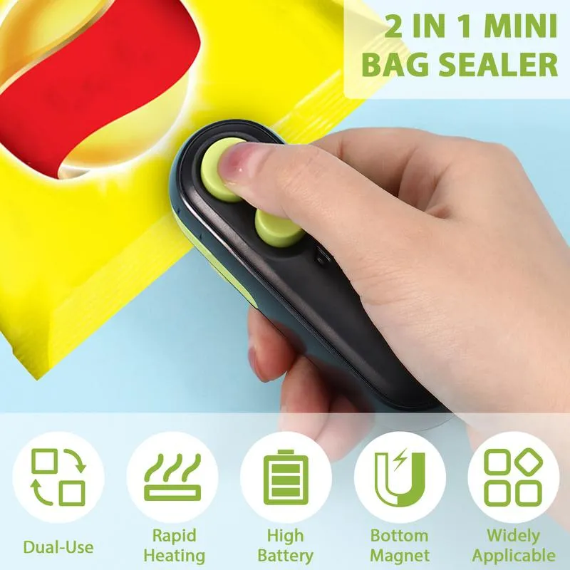 2 IN 1 USB Chargable Mini Bag Sealer Heat Sealers With Cutter