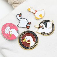 Funny White Goose Brooches Enamel Badges Pins Cartoon Fat Duck with Knife Backpack Hat Shirt Lapel Pin for Kid Women Bag Clothes Fashion Brooches Pins