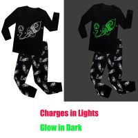 Kids Pyjamas Boys Pajama Sets Glow In The Dark Cotton Dinosaur Rocket Pijama Winter Children Clothes Full Sleeve Sleep Top Pants