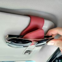 Leather Car Sun Visor Glasses Case Holder Sunglasses Clip Mount Multifunction Portable Clip Auto Interior Accessories Woman