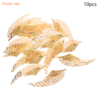 Fresh sky 10ชิ้นสีทอง เงิน ทองสัมฤทธิ์แบบเส้นลาย wraps จี้รูปปีกนางฟ้างานฝีมือโลหะสำหรับ DIY Headwear เครื่องประดับทำเครื่องประดับ