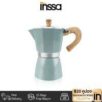 INSSA Moka Coffee Pot กาต้มกาแฟสด หม้อต้มกาแฟ ต้มกาแฟ ขนาด 6 คัพ 300 ml ด้ามจับทนความร้อนทำจากไม้ แข็งแรง