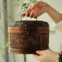 Vintage Bamboo Storage Box Tea Box Tea Room with Lid Storage Basket Chinese Props Tea Ceremony Snack Basket