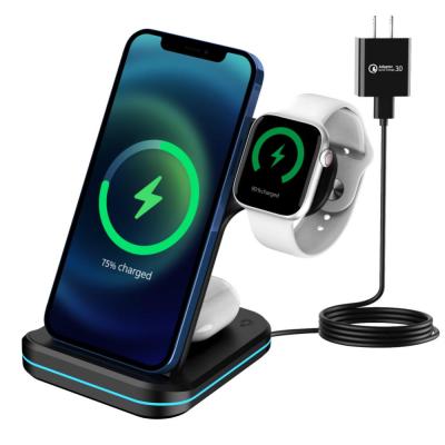 3 In 1 Qi Fast Charger 15W Wireless Charger Pad Stand ที่วางศัพท์มือถือ15W Fast Charging Fast Charging Station