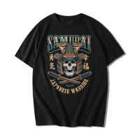 เสื้อยืดแขนสั้นคอกลม Cotton 100% สกรีนลายซามูไร SAMURAI SKULL JAPAN