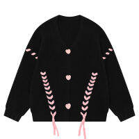 LACIBLE Ribbon Embellishment Cardigan 2023ใหม่สบายๆเสื้อกันหนาวฤดูหนาวถักเสื้อกันหนาวผู้ชายผู้หญิงกลางแจ้ง Vintage เสื้อกันหนาว