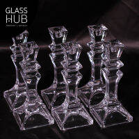 GLASS HUB - (LYNX) Candle Stand 6411-1 - เชิงเทียนแก้ว เชิงเทียนคริสตัล ฐานสี่เหลี่ยม (เซต 2 ใบ)