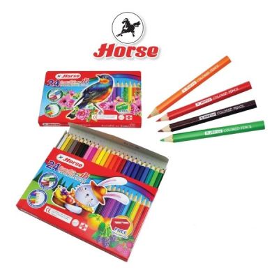 Horse ตราม้า ดินสอสีไม้สั้น 24 สี+กบเหลา กล่องแดง จำนวน 1 กล่อง