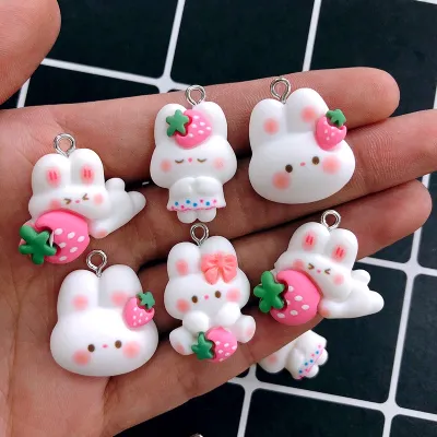 【CC】⊕™☎  10pcs/lot Kawaii Pink Strawberry Resin Charms Small Pendant Earring Keychain Crafts Jewelry Making