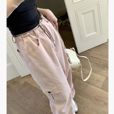 Summer High Waist Draping Overalls Womens Casual All-Match Pink Pants Loose-Fitting Slimming Pants Design Wide-Leg Pants