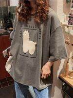 Cartoon Alpaca Animal Printed Casual Loose Oversize Korean Style 2020 Summer Short Sleeve Women Top Female T-Shirts