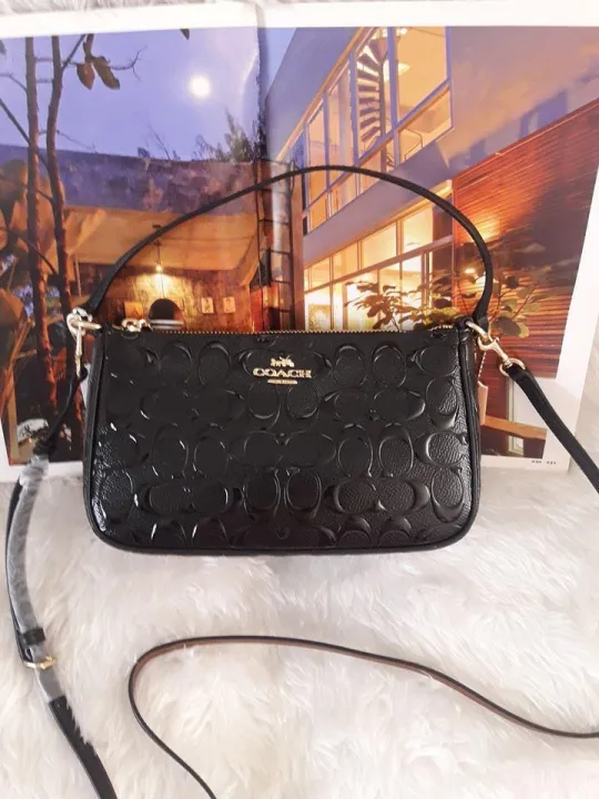 Coach F56518 Top Handle Pouch in Signature Debossed Patent Leather ...