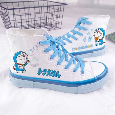 CODddngkw3 Doraemon High-Top Canvas Shoes Women Hand-Painted Graffiti Trendy ulzzang All-Match Student Sneakers 哆啦A梦高帮帆布鞋女手绘涂鸦潮ulzzang百搭学生板鞋