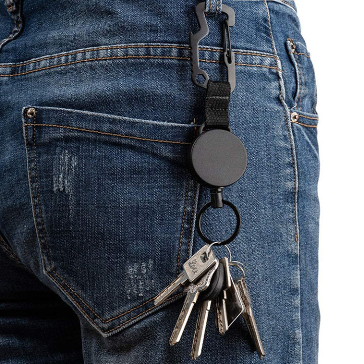 พวงกุญแจยืดหดได้-heavy-duty-ที่แขวนป้ายชื่อเหล็กและพวงกุญแจสำหรับคีย์ชื่อไอดีกระเป๋าเก็บบัตรเครื่องมืออเนกประสงค์หัวเข็มขัด