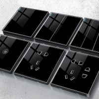 hot！【DT】 250V 86mm 1/2/3/4 gang 1/2 way mirror acrylic flat concealed embedded wall switch weak current socket set