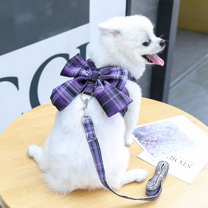 papi-pet-ชุดสายจูงสุนัขและสายจูงโบว์-เสื้อสุนัขขนาดเล็กเสื้อลายสก๊อตบูลด็อกสไตล์ฝรั่งเศสอุปกรณ์ลูกสุนัขชิวาวาพิทบูล