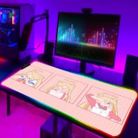 ►❁☇ Xxl RGB Mouse Pad Gamer Pink Sailor Moon Kawaii Desk Accessories Gaming Laptops Deskmat Keyboard Mat LED Mousepad Anime Mats