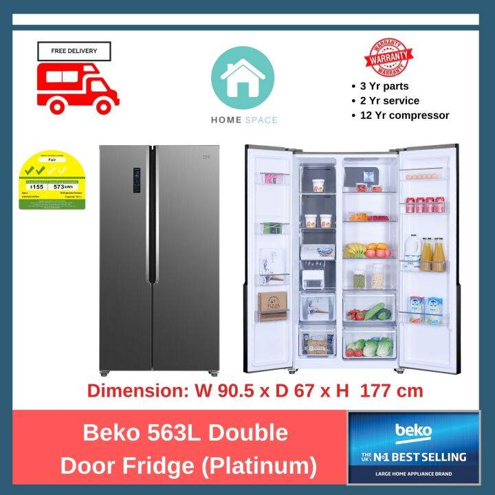 Beko Double Door Fridge 563L Fridge (Platinum Color) GNO5231XPSG