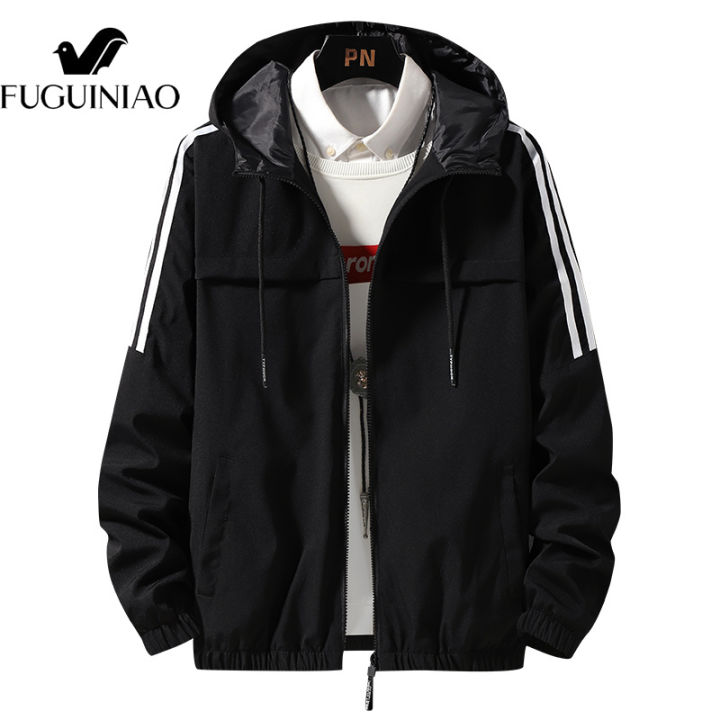 fuguiniao-เสื้อคาร์ดิแกนมีฮู้ดสำหรับผู้ชาย-เสื้อแจ็กเก็ตกีฬาลำลองน้ำหนักเบาแฟชั่นแบบเข้ารูป