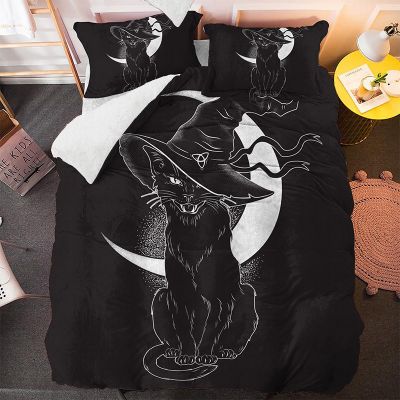 Black Cat Moon Duvet Cover Set Gothic 3D Print Luxury Queen King Single Comforter Bedding Set Home Textile Decor Cartoon Fantasy