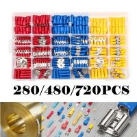 ♙ 720/480/280PCS Assorted Insulated Electrical Wire Crimp Connectors Spade Terminals Butt Ring Fork Lugs Terminal Mix Kit Plier